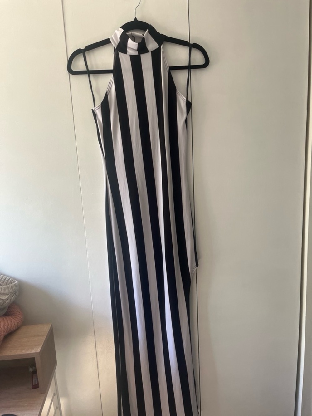 Snap Black and White Vertical Stripe Maxi Dress